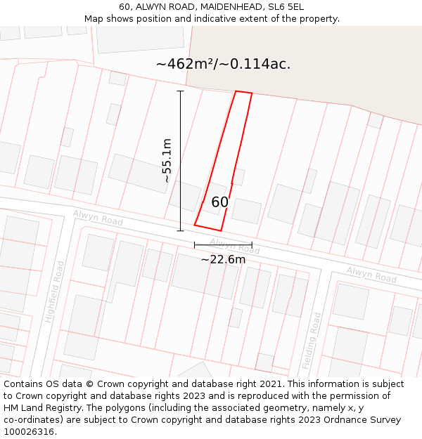 60, ALWYN ROAD, MAIDENHEAD, SL6 5EL: Plot and title map
