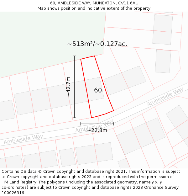 60, AMBLESIDE WAY, NUNEATON, CV11 6AU: Plot and title map