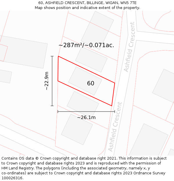 60, ASHFIELD CRESCENT, BILLINGE, WIGAN, WN5 7TE: Plot and title map