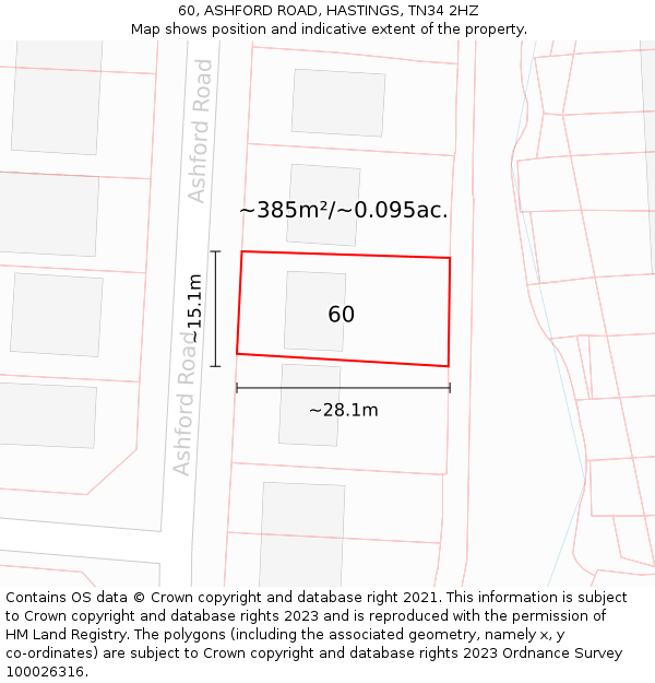 60, ASHFORD ROAD, HASTINGS, TN34 2HZ: Plot and title map