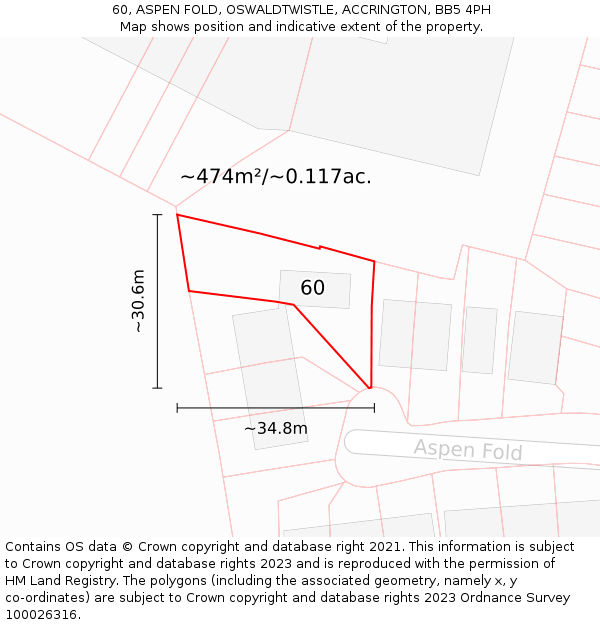 60, ASPEN FOLD, OSWALDTWISTLE, ACCRINGTON, BB5 4PH: Plot and title map