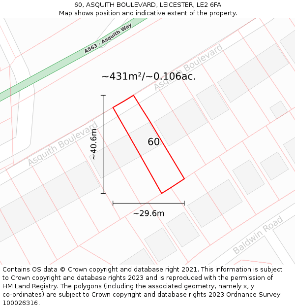 60, ASQUITH BOULEVARD, LEICESTER, LE2 6FA: Plot and title map