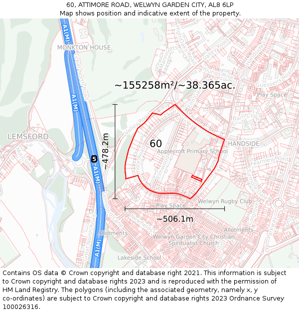 60, ATTIMORE ROAD, WELWYN GARDEN CITY, AL8 6LP: Plot and title map