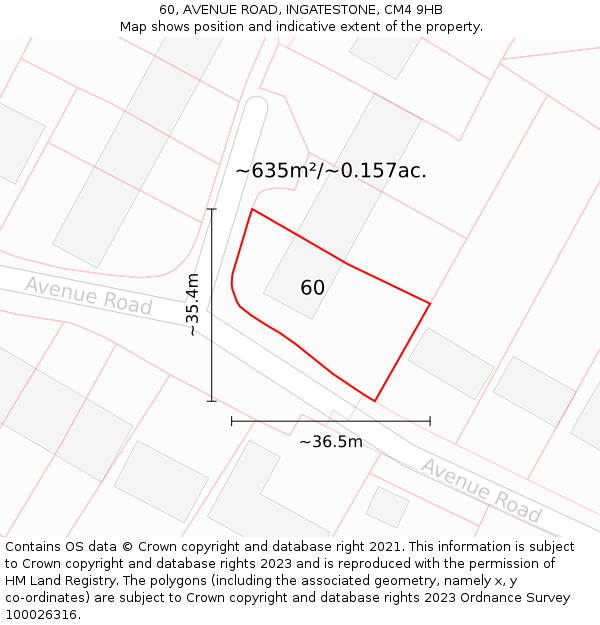 60, AVENUE ROAD, INGATESTONE, CM4 9HB: Plot and title map