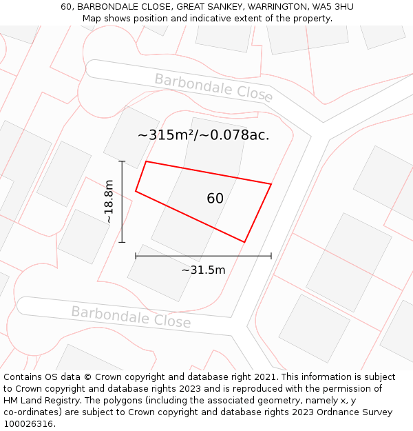 60, BARBONDALE CLOSE, GREAT SANKEY, WARRINGTON, WA5 3HU: Plot and title map