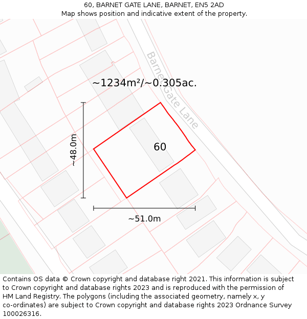 60, BARNET GATE LANE, BARNET, EN5 2AD: Plot and title map