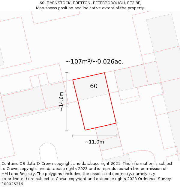 60, BARNSTOCK, BRETTON, PETERBOROUGH, PE3 8EJ: Plot and title map