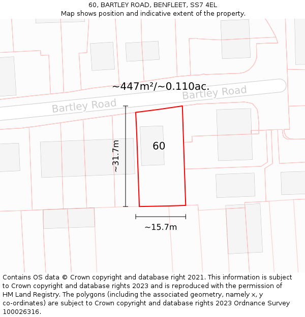 60, BARTLEY ROAD, BENFLEET, SS7 4EL: Plot and title map