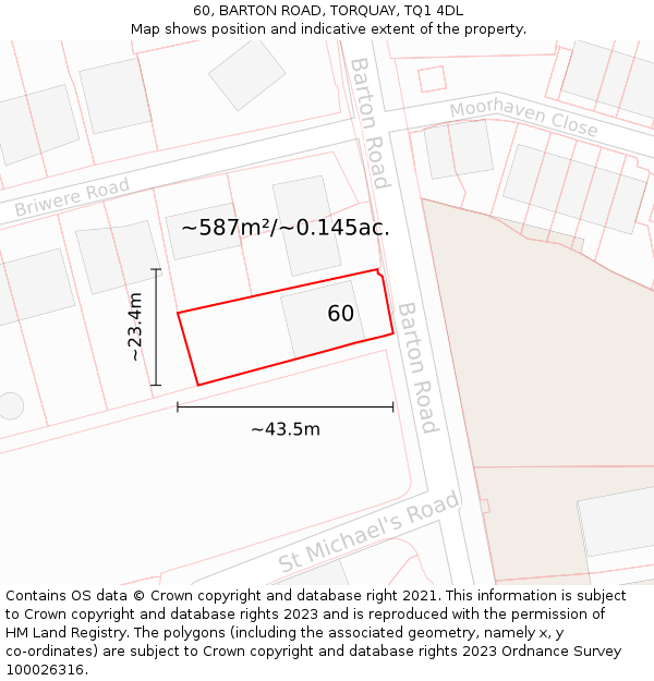 60, BARTON ROAD, TORQUAY, TQ1 4DL: Plot and title map