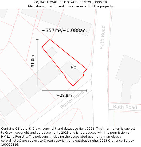 60, BATH ROAD, BRIDGEYATE, BRISTOL, BS30 5JP: Plot and title map