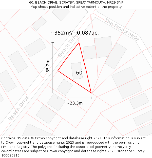 60, BEACH DRIVE, SCRATBY, GREAT YARMOUTH, NR29 3NP: Plot and title map