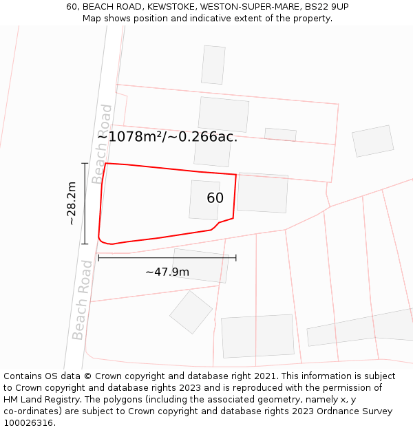60, BEACH ROAD, KEWSTOKE, WESTON-SUPER-MARE, BS22 9UP: Plot and title map