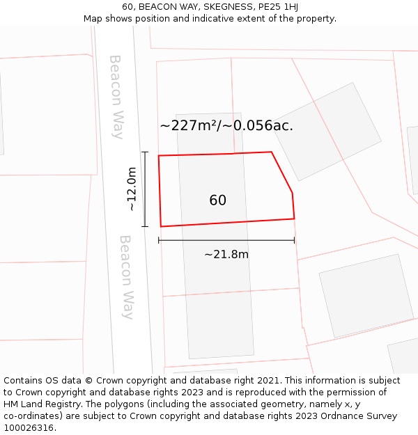 60, BEACON WAY, SKEGNESS, PE25 1HJ: Plot and title map