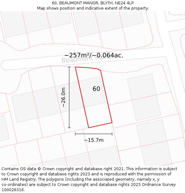 60, BEAUMONT MANOR, BLYTH, NE24 4LP: Plot and title map