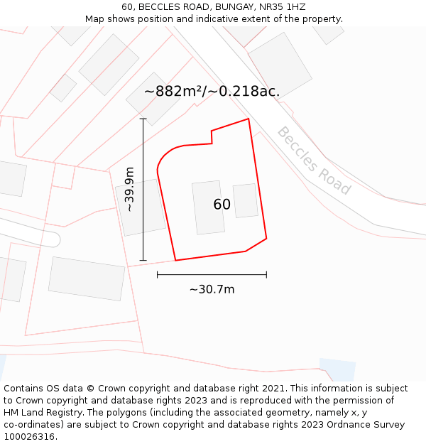 60, BECCLES ROAD, BUNGAY, NR35 1HZ: Plot and title map