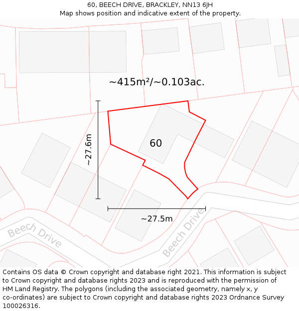 60, BEECH DRIVE, BRACKLEY, NN13 6JH: Plot and title map