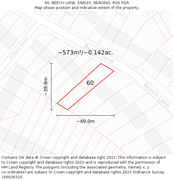 60, BEECH LANE, EARLEY, READING, RG6 5QA: Plot and title map