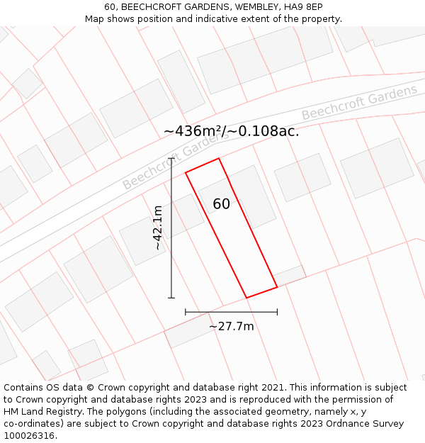 60, BEECHCROFT GARDENS, WEMBLEY, HA9 8EP: Plot and title map