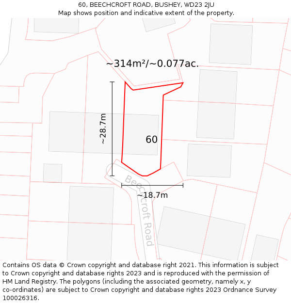 60, BEECHCROFT ROAD, BUSHEY, WD23 2JU: Plot and title map