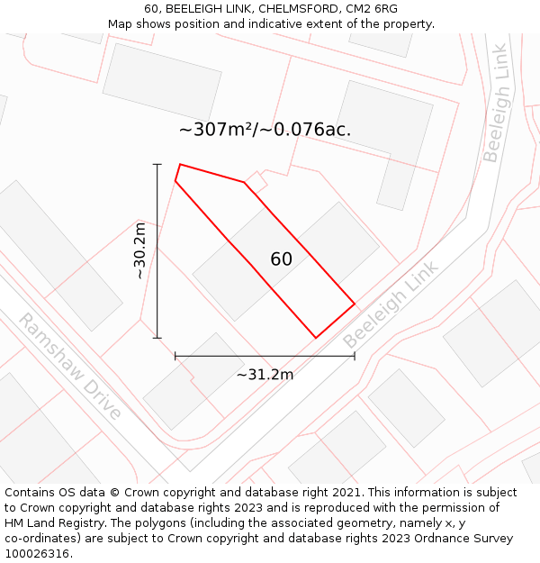 60, BEELEIGH LINK, CHELMSFORD, CM2 6RG: Plot and title map