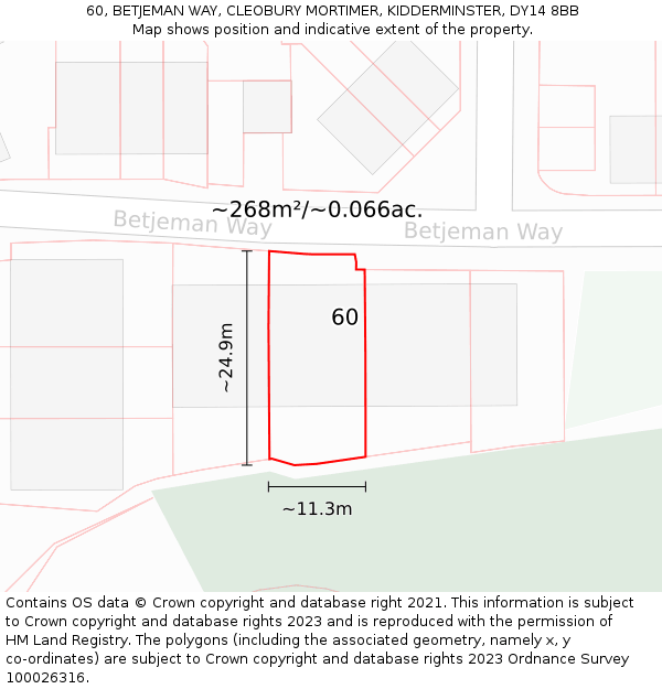 60, BETJEMAN WAY, CLEOBURY MORTIMER, KIDDERMINSTER, DY14 8BB: Plot and title map