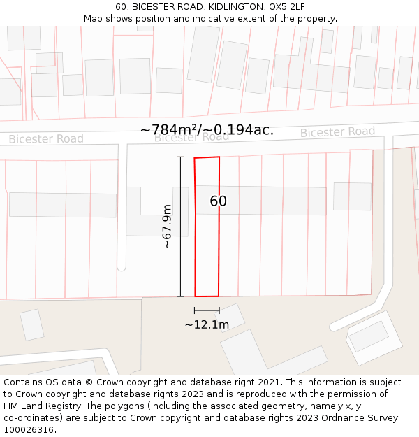 60, BICESTER ROAD, KIDLINGTON, OX5 2LF: Plot and title map