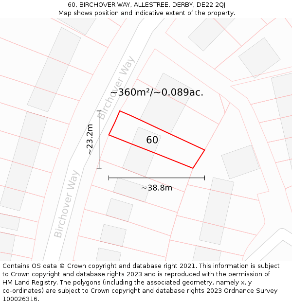 60, BIRCHOVER WAY, ALLESTREE, DERBY, DE22 2QJ: Plot and title map