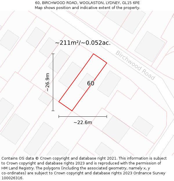 60, BIRCHWOOD ROAD, WOOLASTON, LYDNEY, GL15 6PE: Plot and title map
