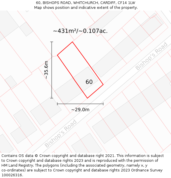 60, BISHOPS ROAD, WHITCHURCH, CARDIFF, CF14 1LW: Plot and title map