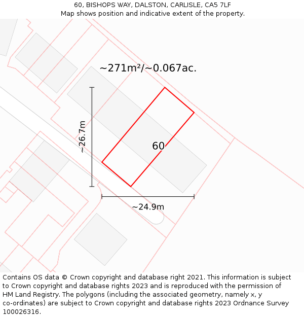 60, BISHOPS WAY, DALSTON, CARLISLE, CA5 7LF: Plot and title map