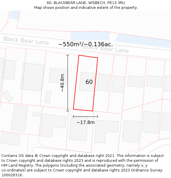 60, BLACKBEAR LANE, WISBECH, PE13 3RU: Plot and title map
