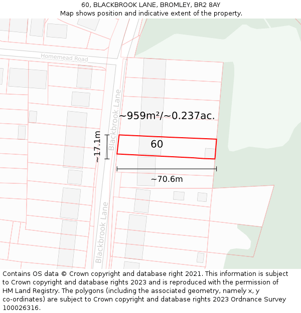 60, BLACKBROOK LANE, BROMLEY, BR2 8AY: Plot and title map