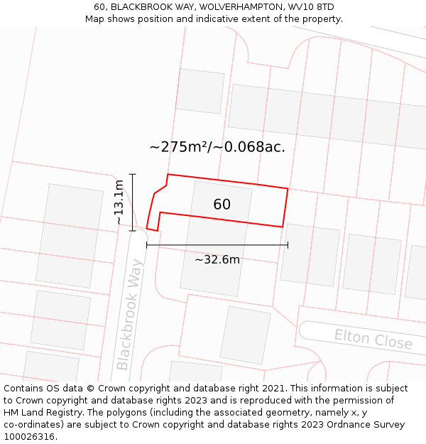 60, BLACKBROOK WAY, WOLVERHAMPTON, WV10 8TD: Plot and title map