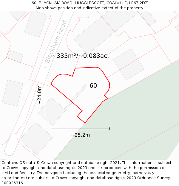 60, BLACKHAM ROAD, HUGGLESCOTE, COALVILLE, LE67 2DZ: Plot and title map