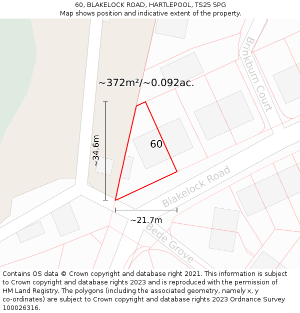 60, BLAKELOCK ROAD, HARTLEPOOL, TS25 5PG: Plot and title map
