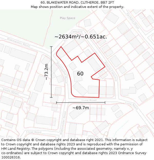 60, BLAKEWATER ROAD, CLITHEROE, BB7 2FT: Plot and title map