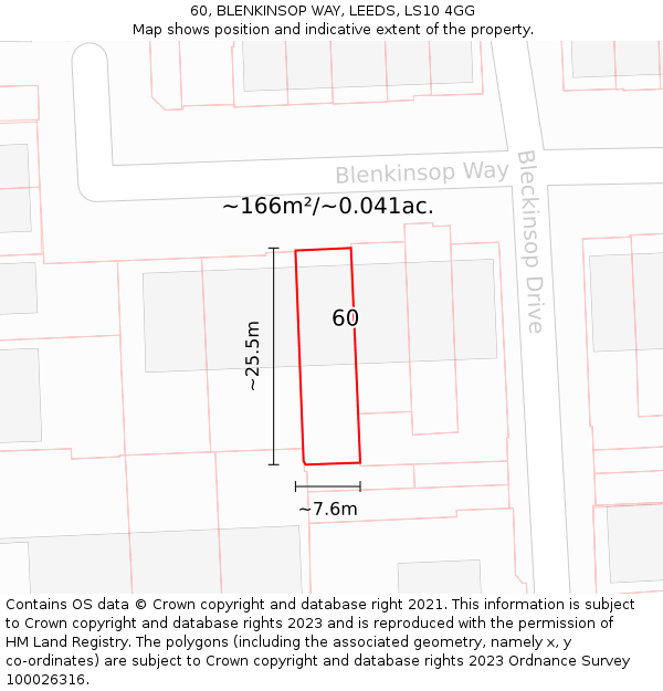 60, BLENKINSOP WAY, LEEDS, LS10 4GG: Plot and title map