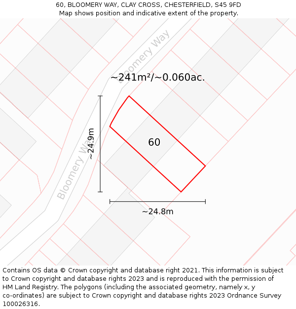 60, BLOOMERY WAY, CLAY CROSS, CHESTERFIELD, S45 9FD: Plot and title map