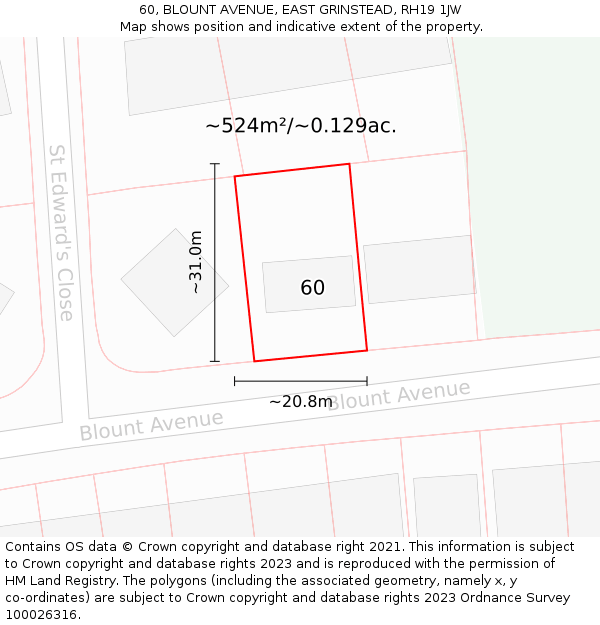 60, BLOUNT AVENUE, EAST GRINSTEAD, RH19 1JW: Plot and title map