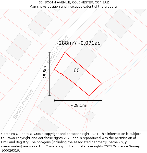60, BOOTH AVENUE, COLCHESTER, CO4 3AZ: Plot and title map