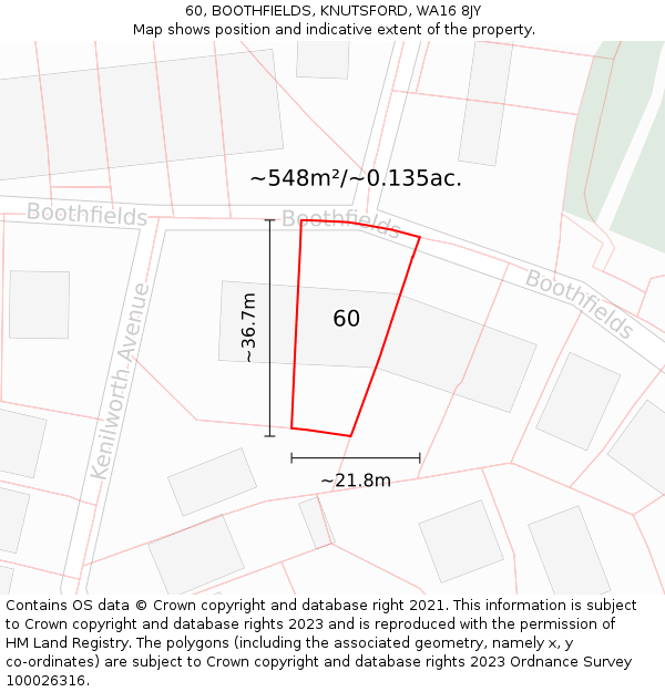 60, BOOTHFIELDS, KNUTSFORD, WA16 8JY: Plot and title map
