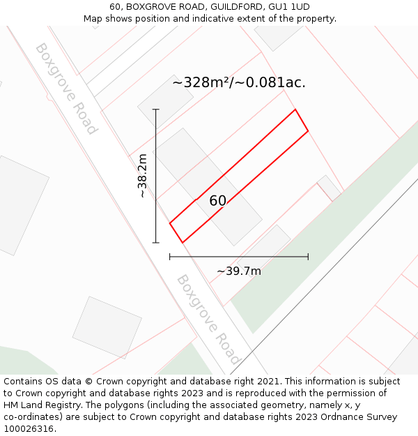 60, BOXGROVE ROAD, GUILDFORD, GU1 1UD: Plot and title map