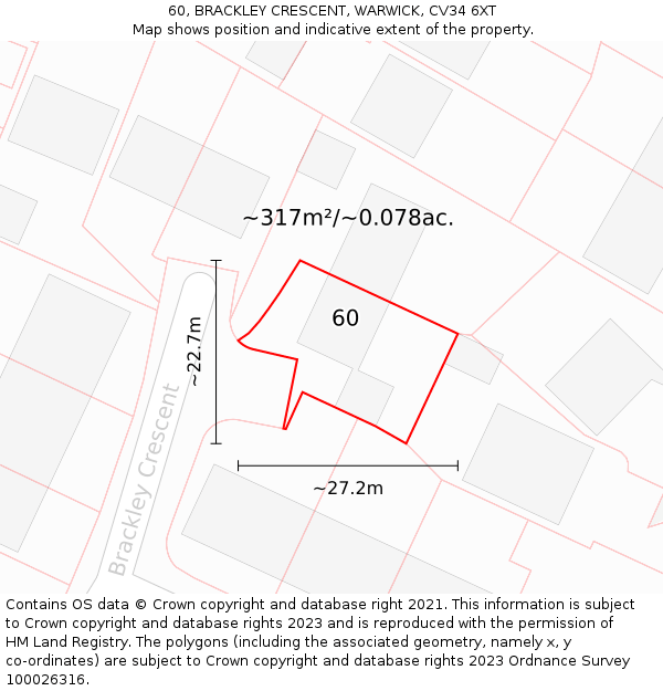 60, BRACKLEY CRESCENT, WARWICK, CV34 6XT: Plot and title map