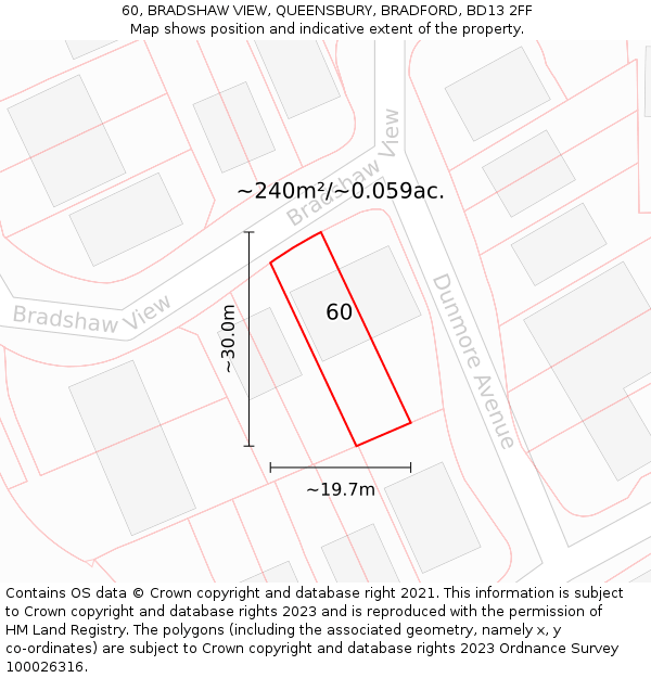 60, BRADSHAW VIEW, QUEENSBURY, BRADFORD, BD13 2FF: Plot and title map