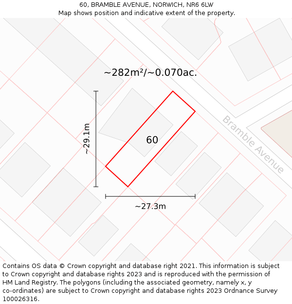 60, BRAMBLE AVENUE, NORWICH, NR6 6LW: Plot and title map
