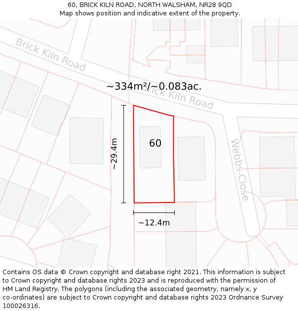 60, BRICK KILN ROAD, NORTH WALSHAM, NR28 9QD: Plot and title map