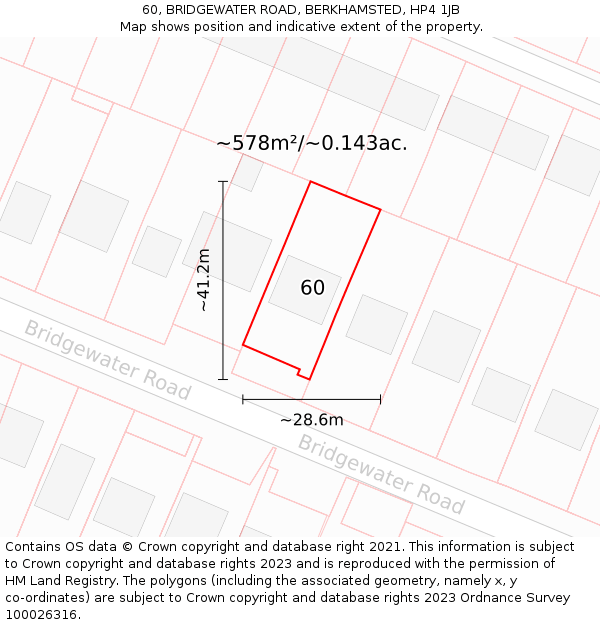 60, BRIDGEWATER ROAD, BERKHAMSTED, HP4 1JB: Plot and title map