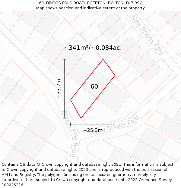 60, BRIGGS FOLD ROAD, EGERTON, BOLTON, BL7 9SQ: Plot and title map