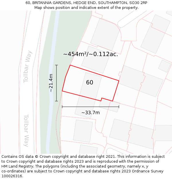 60, BRITANNIA GARDENS, HEDGE END, SOUTHAMPTON, SO30 2RP: Plot and title map
