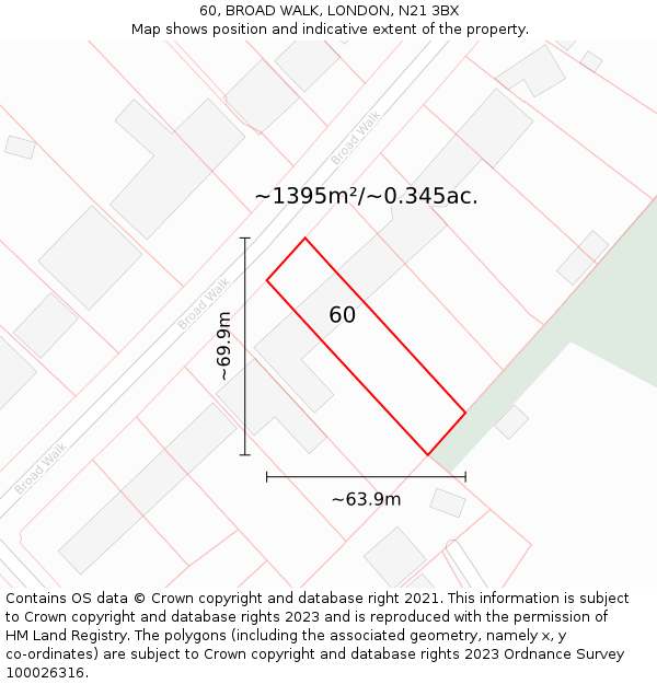 60, BROAD WALK, LONDON, N21 3BX: Plot and title map